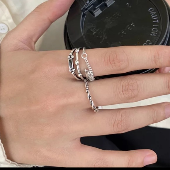 🆕 Vintage Black Chain Three Layer Adjustable Ring - Picture 5 of 6